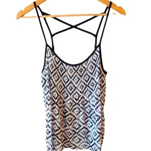 Princess Vera Wang Black and White Geometric Print Tank Top Medium